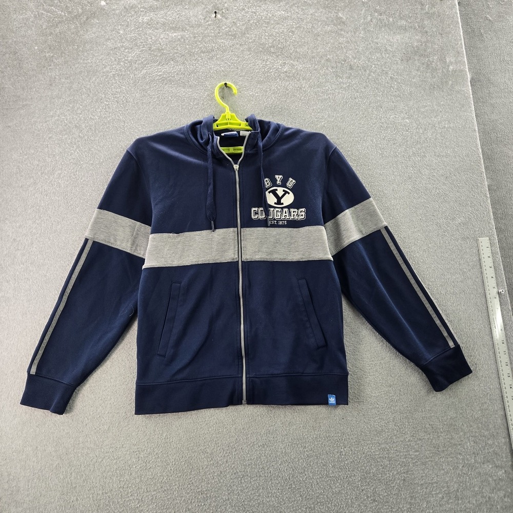 VINTAGE BYU Cougars Women Hoodie M Navy Embroidery Adidas Colorblock Logo READ